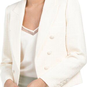 Elie Tahari Double Breasted Tweed Blazer Jacket Cream White Size S